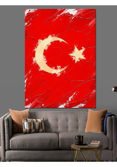 Ahşap Tablo Türk Bayrağı Kırmızı Zemin