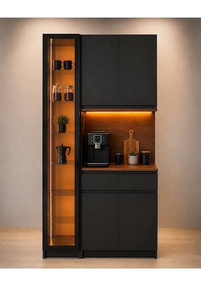 Noir Antrasit Kahve Köşesi Dolabı Led Aydınlatmalı Reflekte Camlı 2 Çekmeceli 200x100x40 Cm Antrasit Ve Ahşap Noir Antrasit Kahve Köşesi Dolabı Led Aydınlatmalı Reflekte Camlı 2 Çekmeceli 200x100x40 Cm Antrasit Ve Ahşap