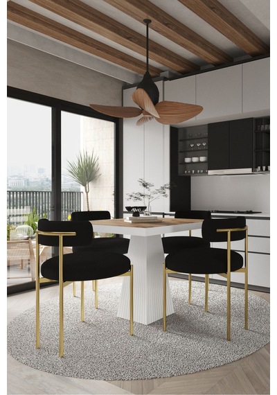 Avvio Arona Beyaz Lake Mdf Ayak 90x90 Yemek Masası Mutfak Masası 4 Kişilik Masa Takımı Teddy Sandalye Akça Avvio9883
