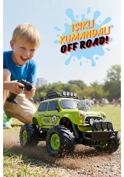 Koyu Pembe Uzaktan Kumandalı Full Fonksiyon Şarjlı Işıklı Off-road Oyuncak Araba 27.5 Cm Yeşil