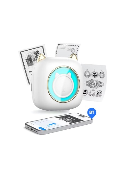 Mini Bluetooth Yazıcı,mini Yazıcı, Funprint 1 Adet Beyaz Rulo Kağıt, 3 Adet Renkli Kağıt .