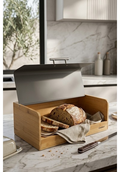 Cooker Viona Metal Kapaklı Bambu Ekmek Kutusu Ckr4540 Gri