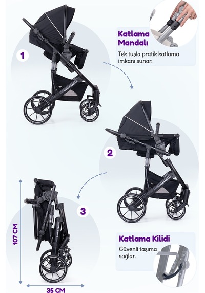 Prego Range Pro Portbebeli i- Size Sertifikalı Travel Bebek Arabası - UPF 50 + UV Korumalı