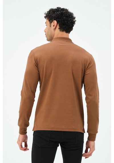 Fermuarlı Uzun Kollu Regular Fit Erkek Polo Yaka T-shirt Kahverengi Fermuarlı Uzun Kollu Regular Fit Erkek Polo Yaka T-shirt Kahverengi