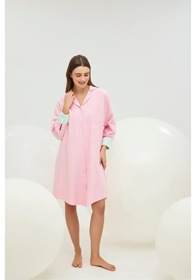 Sevim 16854 Kadın Gömlek Elbise Pembe