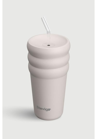 Stevig 3 Bubble Two-cap Straw Tumbler Çelik Termos 600 Ml Crushed Rock St-244 Bej