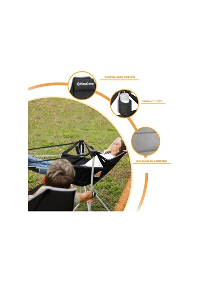 Kingcamp Orchid Lux Ayak Dayamalı & Salıncaklı Hamak Kamp Sandalyesi Bl/grey Gri - Siyah