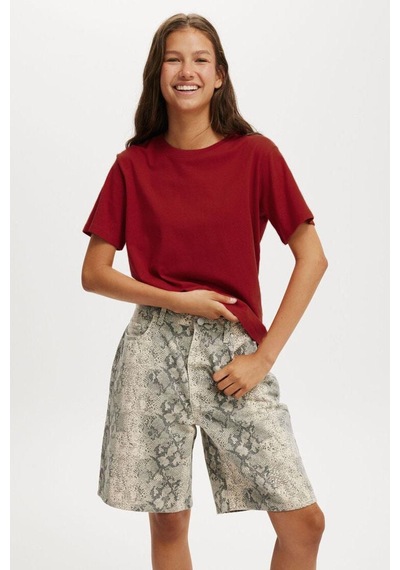 Seeh Bordo Basic Kısa Kollu Kadın T-shirt Sh280