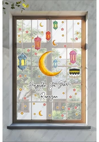Ayrex Hoşgeldin Ya Şehri Ramazan Duvar Ve Cam Sticker Seti, Ramazan Temalı Dekoratif Çıkartma, Hilal Kabe Fener Yı Diğer