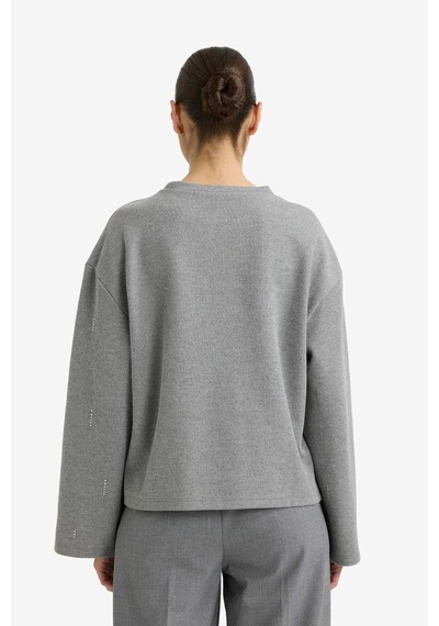 Defacto Relax Fit Bisiklet Yaka Uzun Kollu Tişört G7716ax25wngr210 Gri-gr210