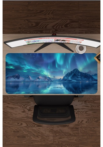 Kuzey Işıkları Kaymaz Dikişli Kauçuk Oyuncu Mousepad V1 - 90x40 Xxl Gaming Mouse Pad Fare Altlığı