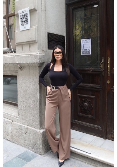 Kechi Woman Linda Twill Kumaş Kemer Detay Pantolon Camel