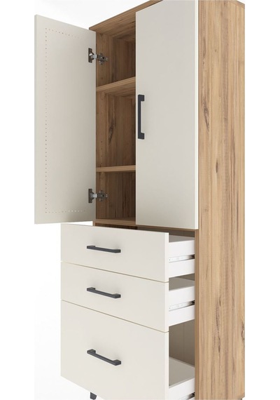 Arges Dolap 2 Raflı Tek Çekmeceli 4 Kapaklı 60x30x163 Antrasit-aytaşı Atlas Çam