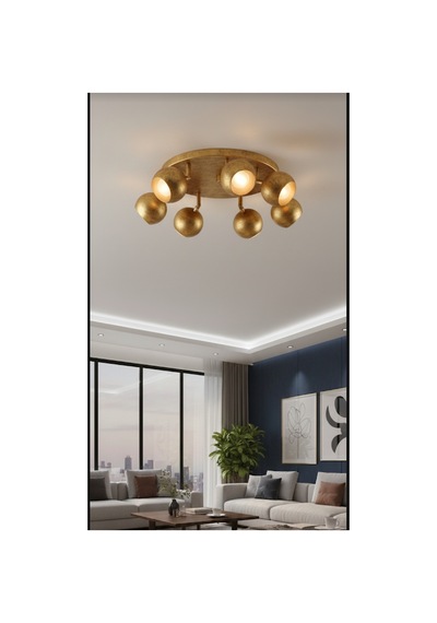 Mat Altın Eskitme Fırçalı Yedili Hareketli Başlık Gu10 Duy Tavan Avize Tasarruflu Led Küre Spot Siyah