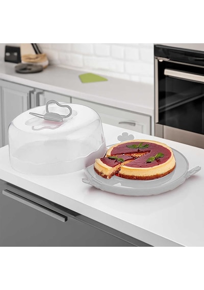 Porsima L-501 Caramel Kek Saklama Taşıma Kabı Fanusu Gri