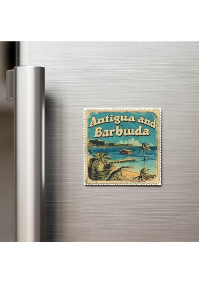 Antigua Ve Barbuda - Posta Pulu Temalı Ülke - Baskılı Buzdolap Magneti Kare - 9x9 Cm