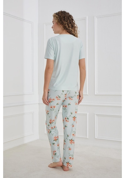 Kompedan Kadın Çiçek Desenli Bisiklet Yaka Pijama Takım Mint 30102-1286 Mint Kompedan Kadın Çiçek Desenli Bisiklet Yaka Pijama Takım Mint 30102-1286 Mint