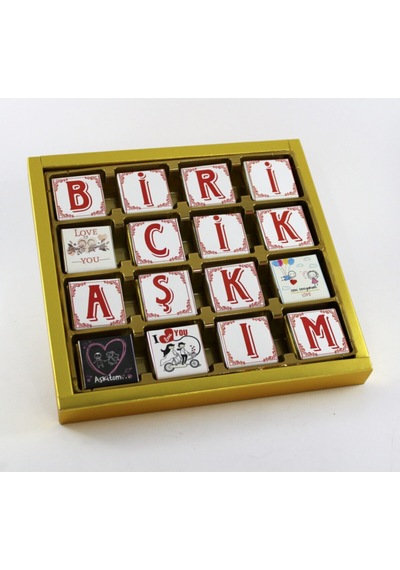 Dark Brown Harf Harf Biricik Aşkım Yazılı Madlen Bitter ve Sütlü Çikolata 48 Adet