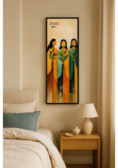 25 X 60 Cm Siyah Ahşap Çerçeve Soyut Kadın Figürlü Duvar Tablosu