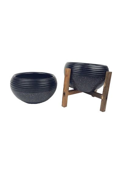 Bitki Tasarımı Ev Dekorasyon  Siyah Granit Küp Aranjman Saksı Saksılık Salon Çiçeklik İkili Set (Ayaksız-4 Ayak)