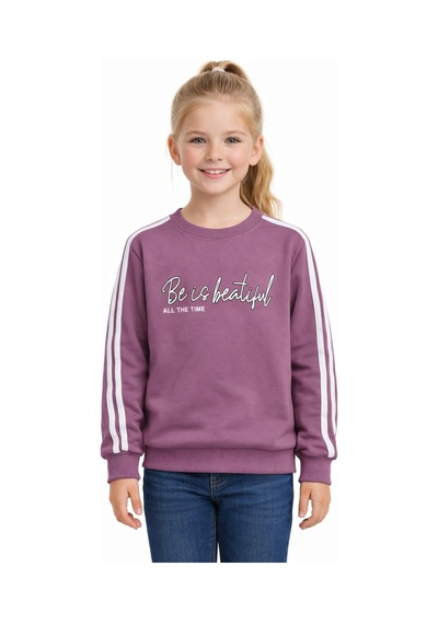 Kız Çocuk Kol Şeritli Sweatshirt Bgl-st05269 Gül Kurusu