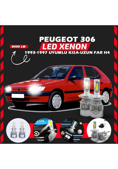 Peugeot 306 1993-1997 Uzun Kısa Far Uyumlu Şimşek Etkili Led Xenon Performance Series H4