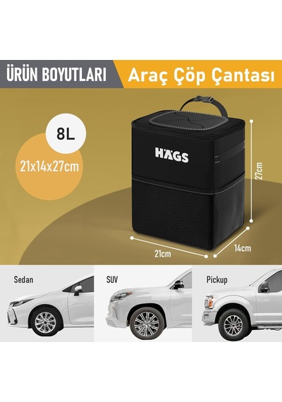Ayrex Haegs Araç İçi Çöp Kutusu, Oto Çöp Kovası Kapaklı Ve Saklama Cepli%100 Sızdırmaz Organizer Çanta, Su Ge Genel