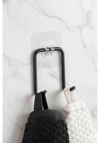 Yapışkanlı Çift Kancalı Banyo Mutfak Askısı Metal Askılık Duvar Askı Organizer Siyah Diğer