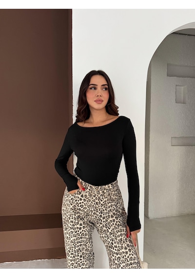 Elaxi Kadın Kayık Yaka Parmak Geçmeli Uzun Kollu Full Likralı Pamuk Viskon Buzzy Body Tişort Siyah Elaxi Kadın Kayık Yaka Parmak Geçmeli Uzun Kollu Full Likralı Pamuk Viskon Buzzy Body Tişort Siyah