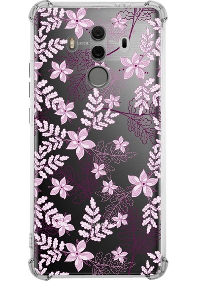 Huawei Mate 10 Pro Uyumlu Köşe Korumalı Floral Pudra Tasarımlı Şeffaf Silikon Kılıf Şeffaf