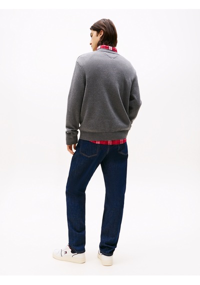 Tommy Hilfiger Tjm Reg Melange Flag Sweater Erkek Gri Kazak - Dm0dm22105 Gri