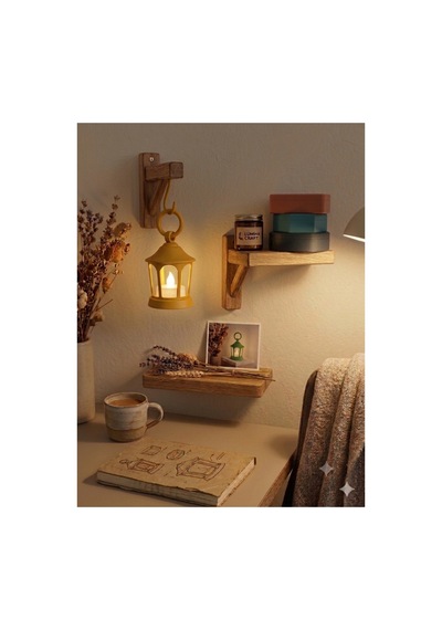 Dekoratif Fener Mini Kaide Led Mumlu Modern Masaüstü Aydınlatma - Otantik Ortam Aydınlatması - Gold Altın