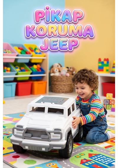 Pick-up Jeep Araba - Beyaz Arazi Tipi Açık Yük Kasalı 28 Cm Pick-up Oyuncak Kamyon