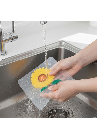 Ayçiçeği Tasarımlı Gider Koku Önleyici Silikon Lavabo Gider Matı Sarı
