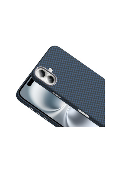 Apple Uyumlu iPhone 16 Kılıf M-safe Şarj Özellikli Karbon Fiber Görünümlü Gros Kılıf Lacivert Lacivert