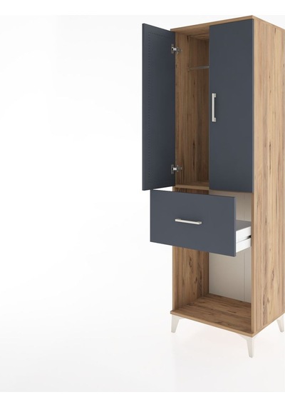 Hyperion Dolap Tek Raflı Tek Çekmeceli Tek Askılı 60x44x195 Ç... Çam