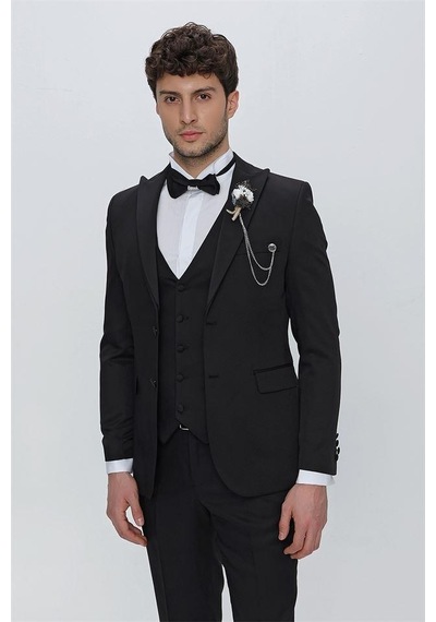 İmza Siyah Armürlü Kırlangıç Yaka Tam Astar Yelekli 6 Drop Slim Fit Dar Kesim Smokin Damatlık 1001225178-Siyah İmza Siyah Armürlü Kırlangıç Yaka Tam Astar Yelekli 6 Drop Slim Fit Dar Kesim Smokin Damatlık 1001225178-Siyah