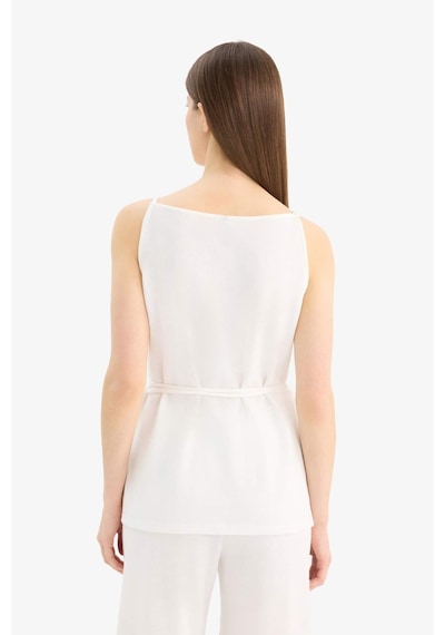 Defacto Regular Fit Kayık Yaka Bağcıklı Pike Kolsuz Bluz E5778AX25SP Beyaz