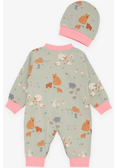 Breeze Kız Bebek Tulum Bahar Temalı Hayvancık Desenli 0-3 Ay-6 Ay, Mint Yeşili-Mint Yeşili