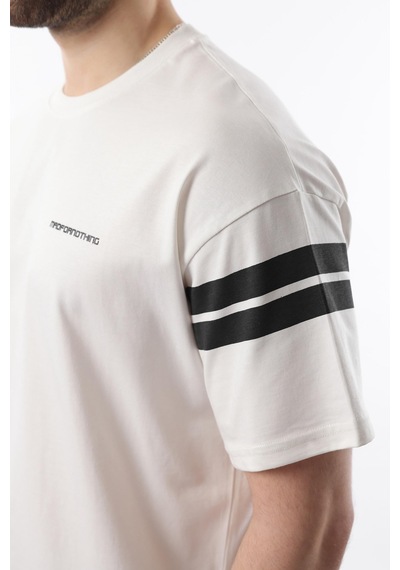 Madmext Ekru Şerit Detaylı Erkek Şort T-shirt Takım E7301