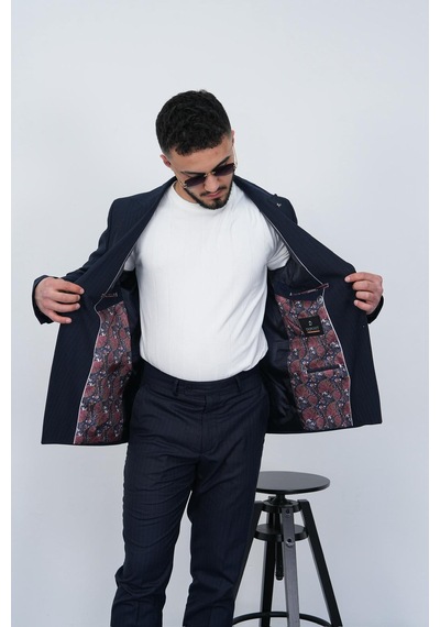 Dupont Classics Dupont Slim Fit Sivri Yaka 6 Drop Çift Yırtmaç Çizgili Viskon Kruvaze Erkek Takım Elbise Açık Lacivert Dupont Classics Dupont Slim Fit Sivri Yaka 6 Drop Çift Yırtmaç Çizgili Viskon Kruvaze Erkek Takım Elbise Açık Lacivert