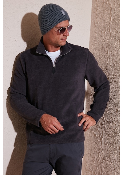 Buratti Slim Fit Dik Yaka Kışlık Şardonlu Erkek Polar 5906053 Antrasit