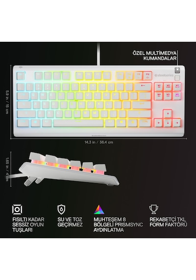 Steelseries Apex 3 Tkl Rgb Suya Ve Toza Dayanıklı Türkçe Gaming Klavye Beyaz