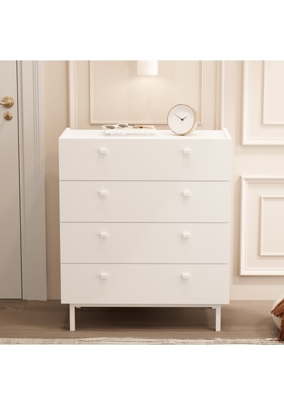 Robinhome Rhode Geniş Şifonyer 4 Çekmeceli Ahşap Ayaklı Beyaz