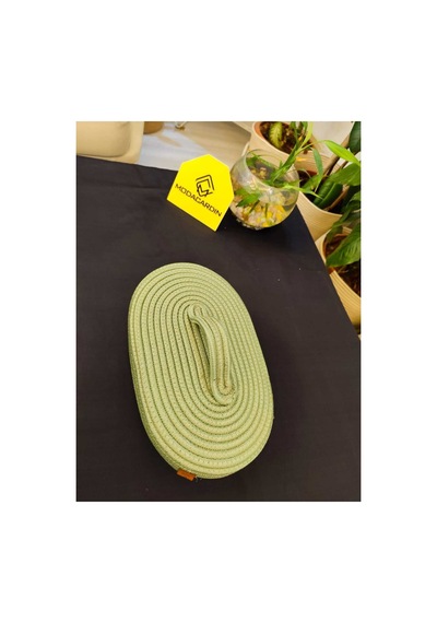 Hasır Jüt Sepet Oval Kapaklı Organizer Düzenleyici 30x20x10 Cm Yeşil Yeşil