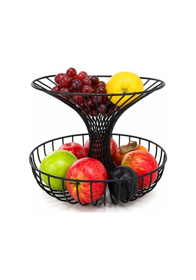 2 Katlı Metal Meyve Sepeti Siyah Geniş Hacimli Çok Amaçlı Meyvelik Sebzelik Sunum Standı Kaymaz Ayaklı Modern Mutfak Organizer Model3 Diğer