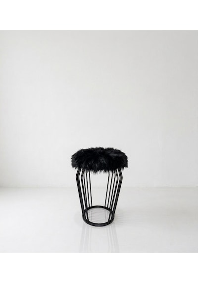 Wersace Siyah Metal Siyah Peluş Puf