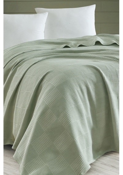 Battal Boy %100 Pamuk Pike Örtü 230x240cm Karo Desenli Çağlayeşili Weave Serisi Çağlayeşili