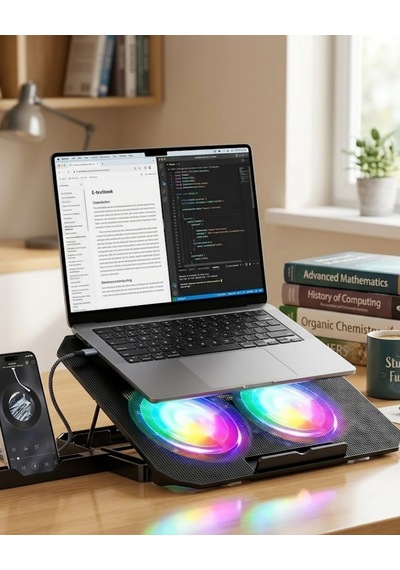 Znv Zenvia Mey İthalat Notebook Soğutucu Stand Rgb Aydınlatmalı İki Fanlı Laptop Altlığı Znv2025 Cmn