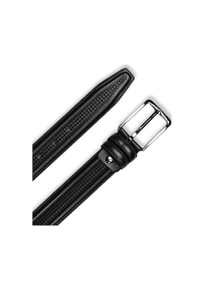 Mft Leather Hakiki Deri Kare Desen İşlemeli Klasik Tokalı Erkek Kemer , 3,5 Cm, Siyah 9049 Siyah